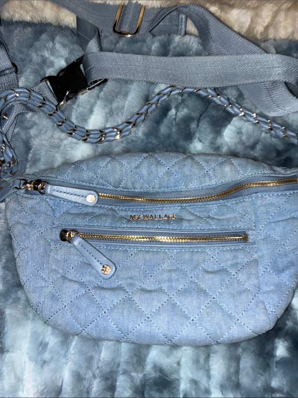LIMITED EDITION MZ Wallace Quilted Blue/Gray DenimCrossbody with Braided Strap